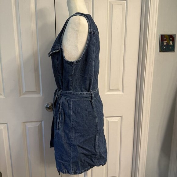 Only Denim Blue Jean Size Large Sleeveless Belted Tank Dress 90s Classic - Picture 5 of 11